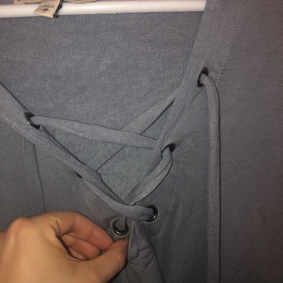 Express Dusty Blue Tie Front Soft Sweatshirt - Picture 3 of 5